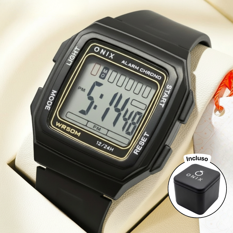 Relógio Digital IT-730 Preto – Resistente à Água 5ATM, Infantil, Cronômetro, Alarme e Luz LED Relógio Onix Digital