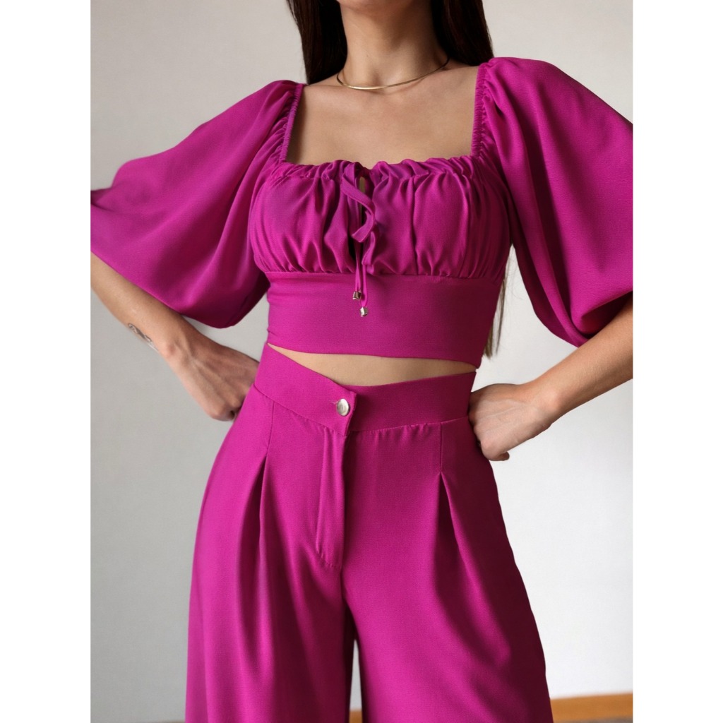 Cropped Ciganinha Feminino Shanti Manga 3/4 Elegante Moda Verão 2025 em Oferta na Shopee