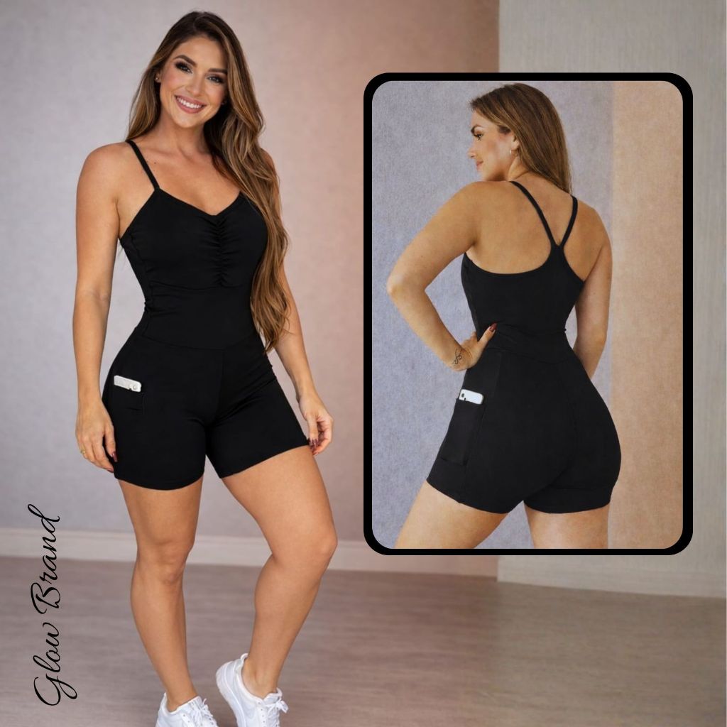 100% Zero Transparência Macaquitos com Forro e Bolso Malha   }  Poliamida Leggins Fitness Top Macacão Calça  Macaquinhos em Oferta na Shopee