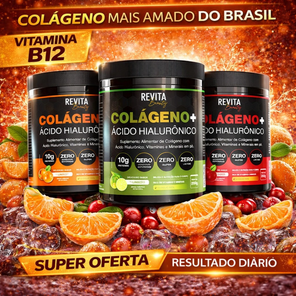Colágeno Hidrolisado + Ácido Hialurônico Zero Açúcar - Kit Com 1, 2 ou 3 Potes 250g - Envio Imediato