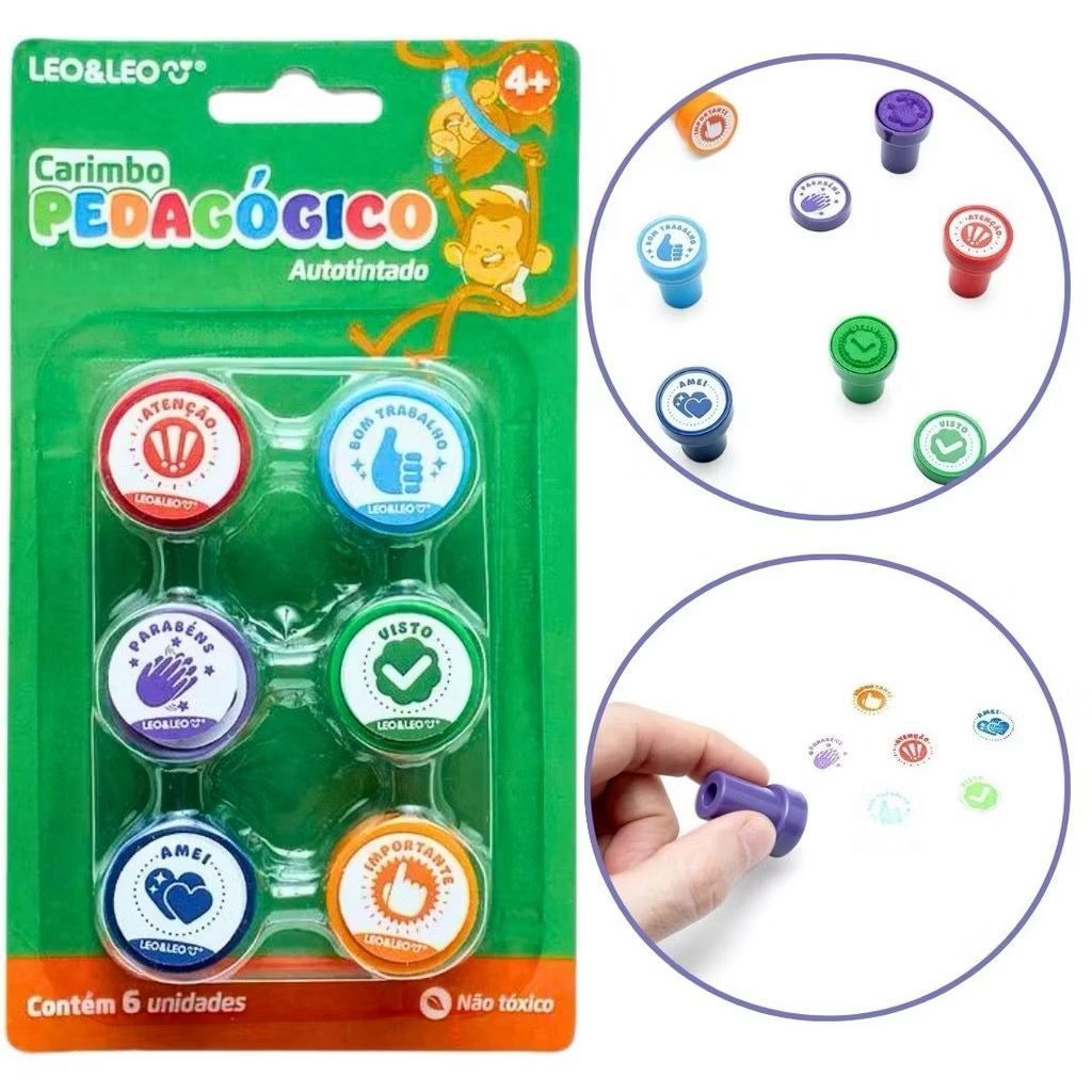 Kit 6 Carimbo Pedagógico com Tinta Infantil Professores e Pais para Alunos Escolar Leo & Leo em Oferta na Shopee