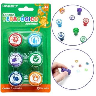 Kit 6 Carimbo Pedagógico com Tinta Infantil Professores e Pais para Alunos Escolar Leo & …