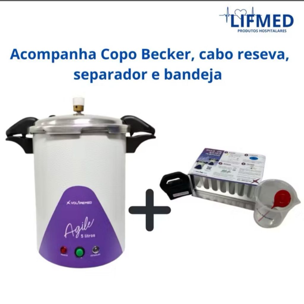 Autoclave Volaremed Plus 5L Roxa (Lacrada e com 1 ano de garantia) + Separador + Bandeja para envelopes + Brinde