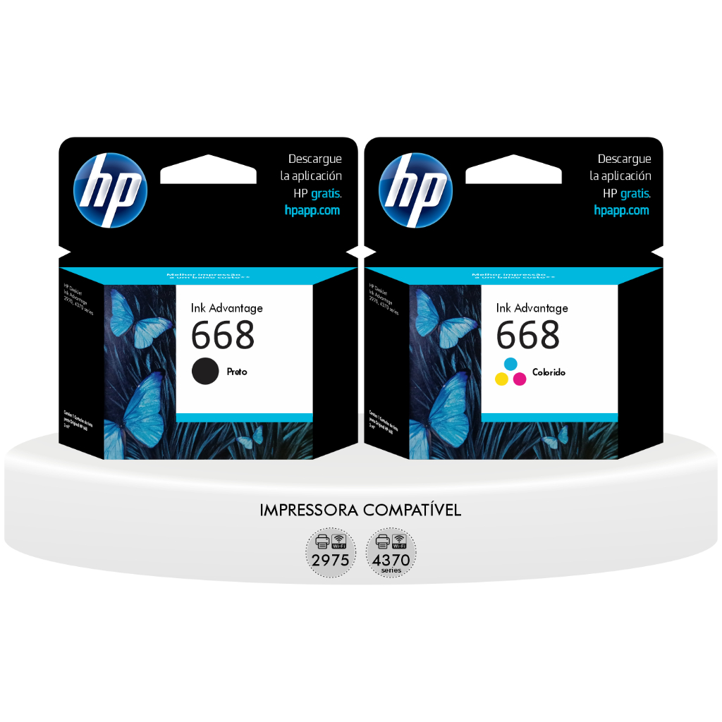 Kit Cartucho de Tinta HP 668 Preto Color Original impressora HP 2975 e 4370 series