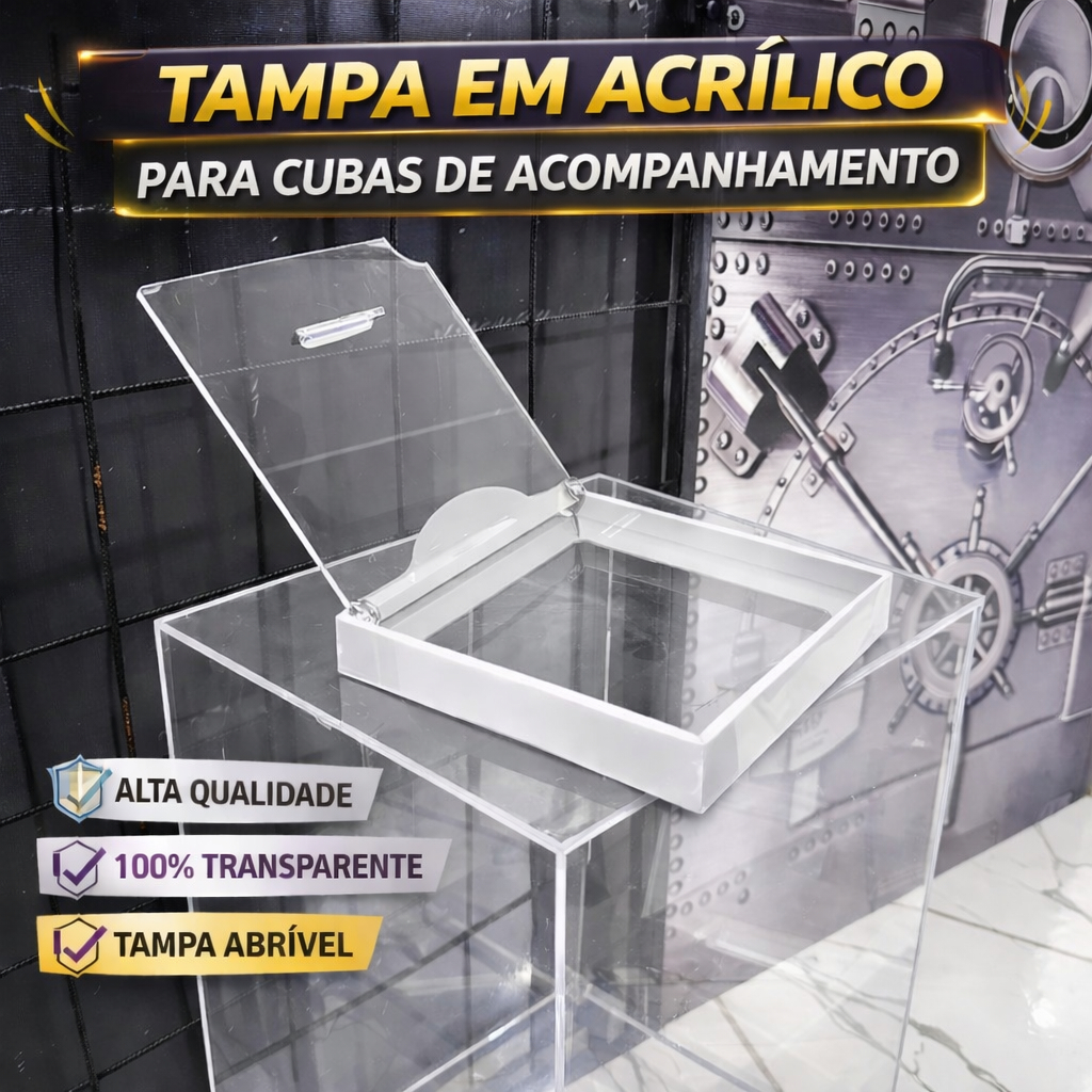 Kit Tampas Branca grande  para acompanhamentos complemento de açaí e sorvetes em acrílico para cubas 1/6