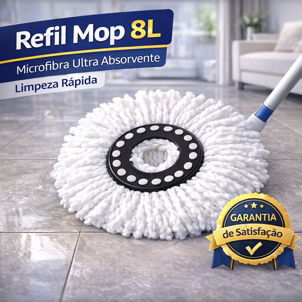 Refil Mop Giratório 8L Microfibra Super Absorção Compatível Mop 360 Esfregão Limpeza em Oferta na Shopee