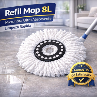 Refil Mop Giratório 8L Microfibra Super Absorção Compatível Mop 360 Esfregão Limpeza em Oferta na Shopee