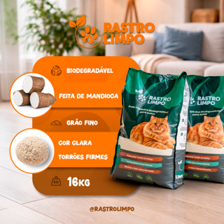 Areia 16 Kg para Gatos Biodegradável Grãos Finos Rastro Limpo - Premium Torrões Firmes Higiênica em Oferta na Shopee