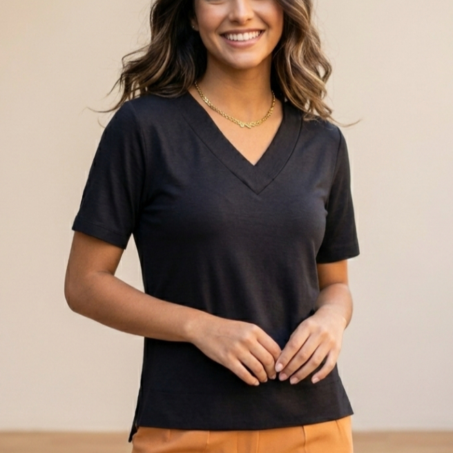 Blusa Modal Original Feminina em Gola V Linha Premium Confortavel