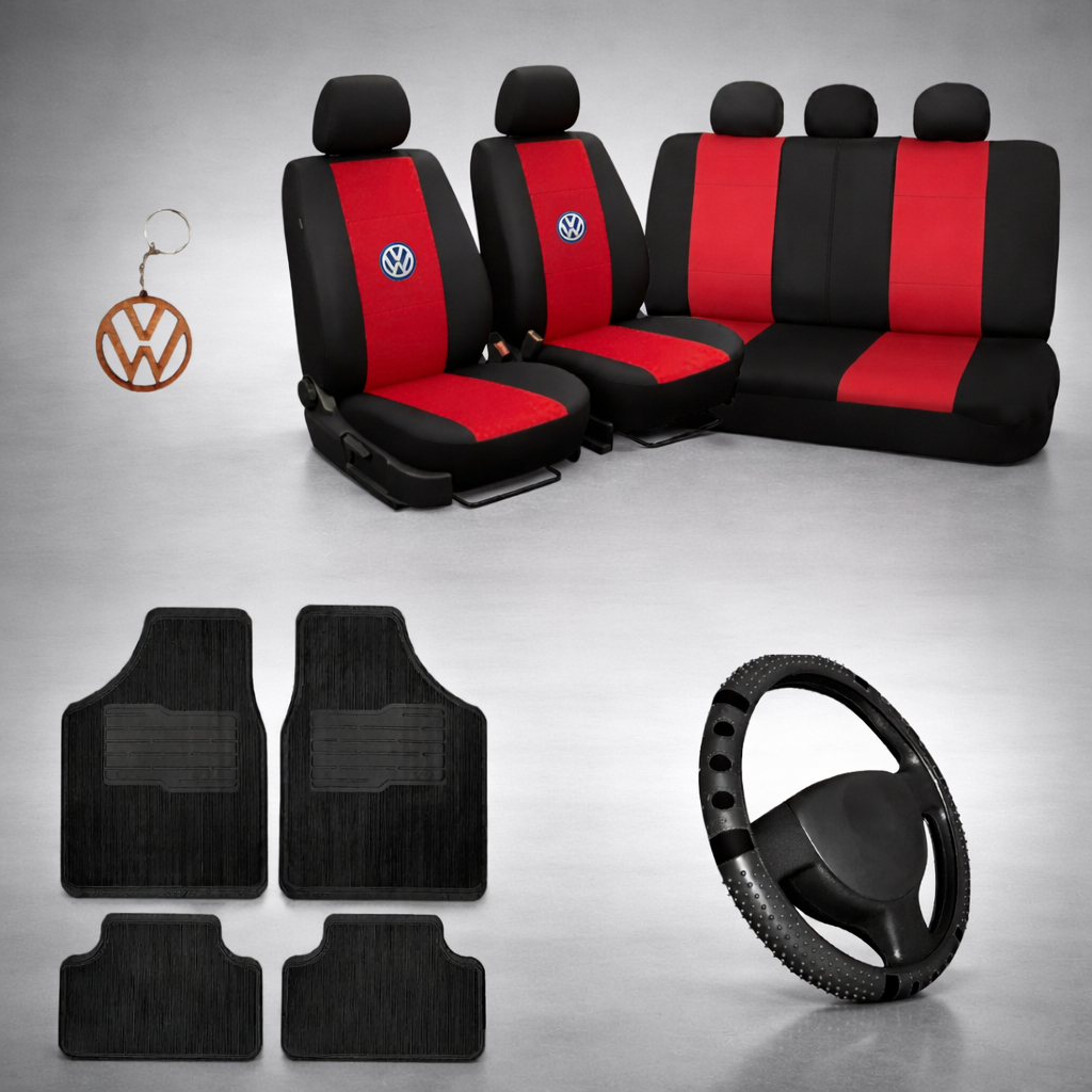 Kit Capa Banco Automotivo Couro Gol G1 G2 G3 G4 G5 G6 G7 Vw Tapete Carro + Capa Volante + Chaveiro