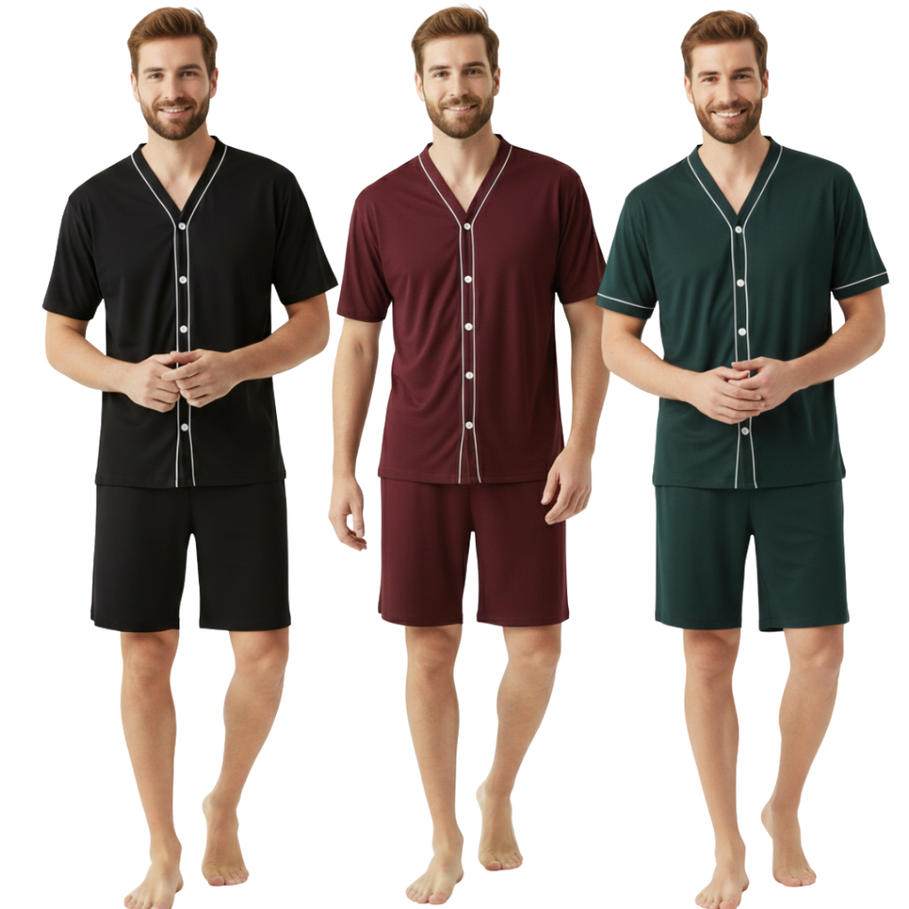 Pijama Masculino Manga Curta / Roupa de Dormir com Botões