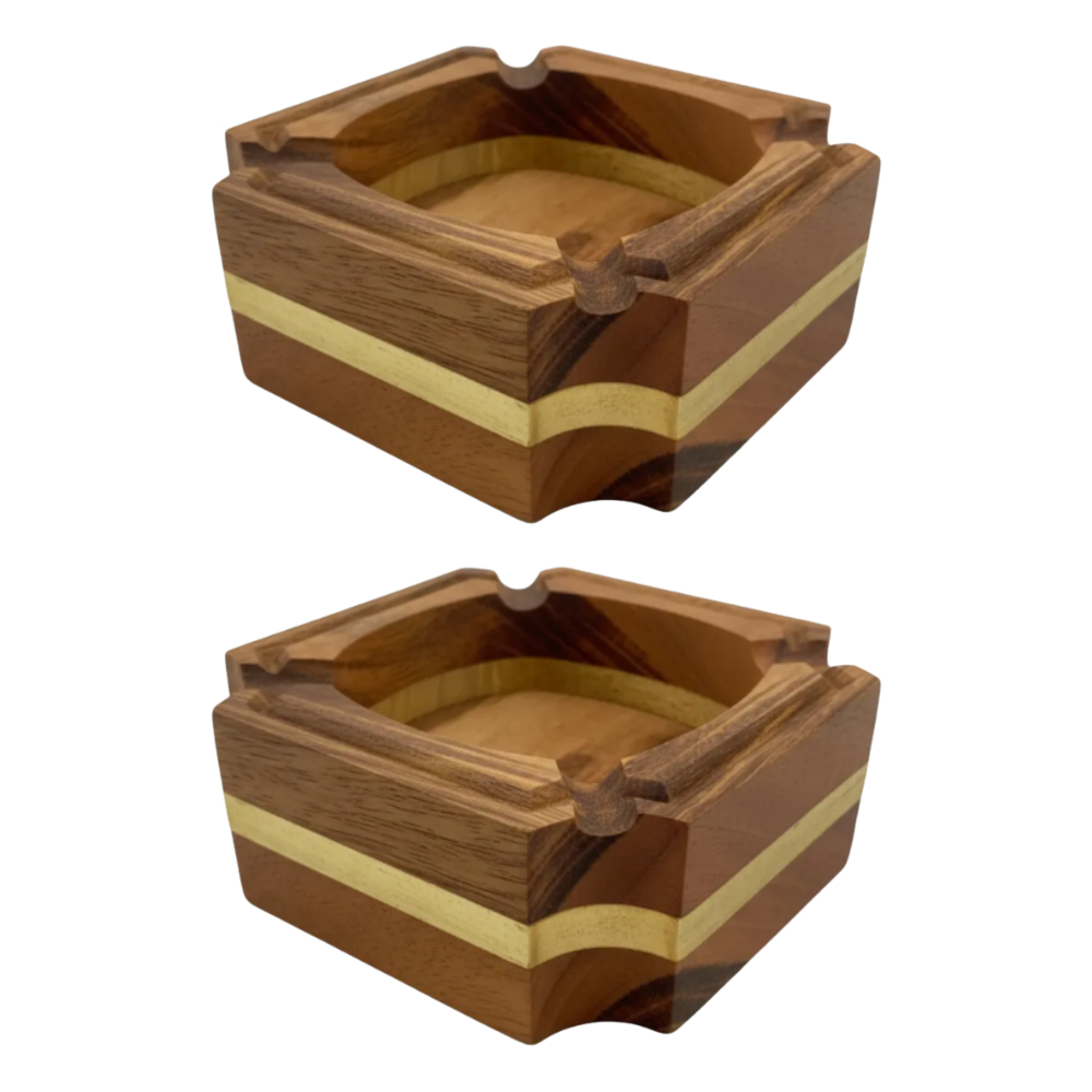Kit 2x Cinzeiro Arbo Decorativo Artesanal Quadrado Envernizado Madeira Nobre