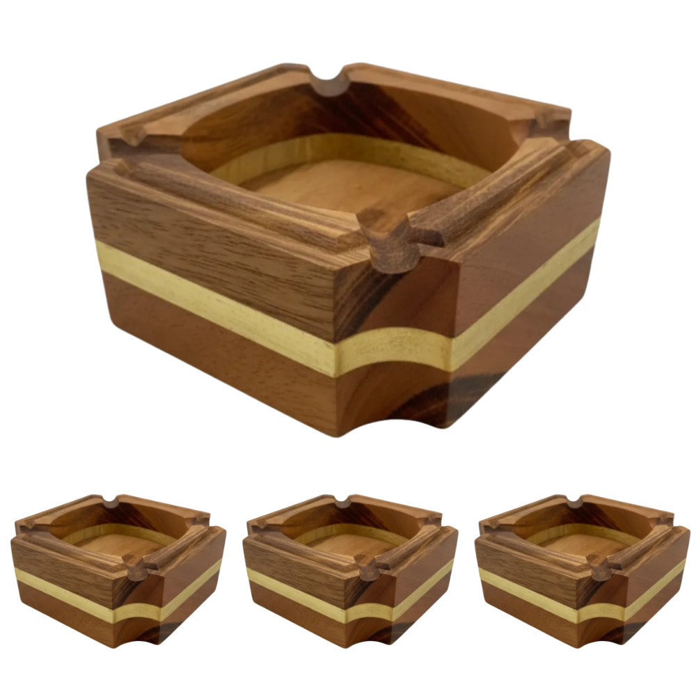 Kit 4x Cinzeiro Arbo Decorativo Artesanal Quadrado Envernizado Madeira Nobre
