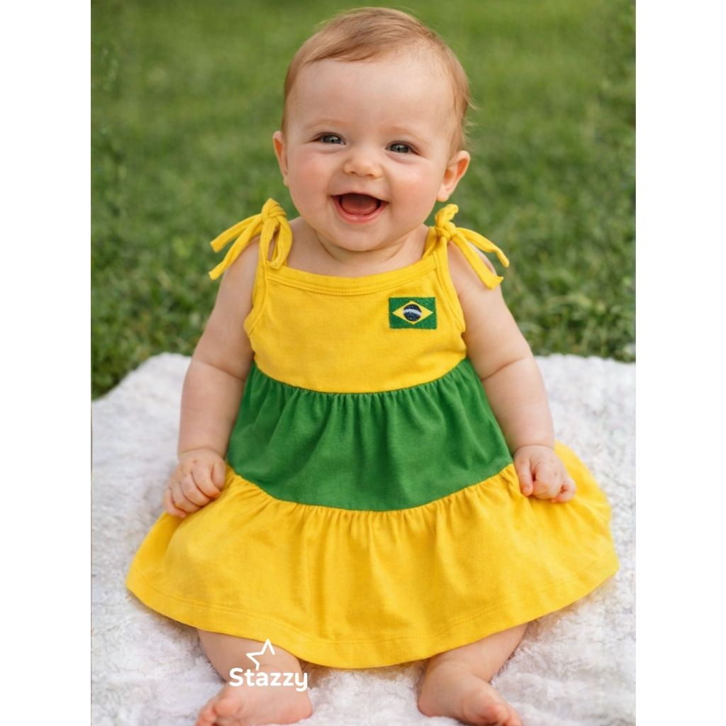Vestido Bebê Menina Brasil – Copa do Mundo Recém Nascido até 5 meses