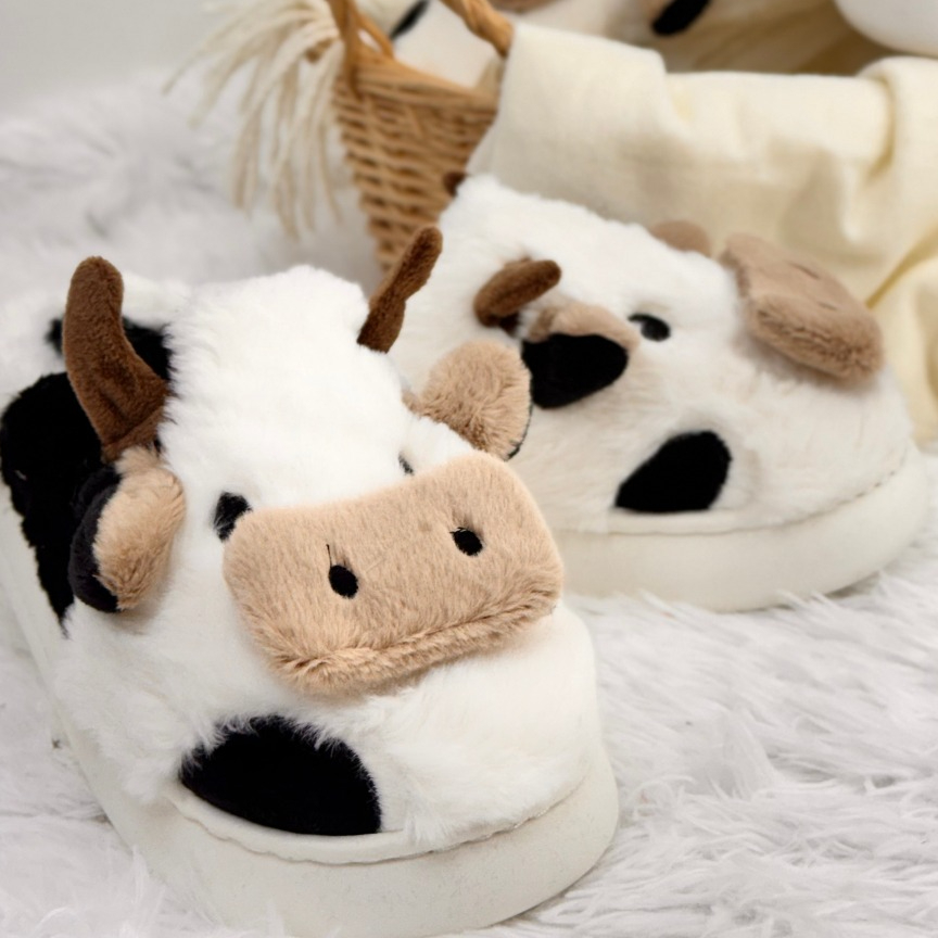 Pantufa de Vaquinha Fechada Sola de Borracha Antiderrapante Confortável Inverno