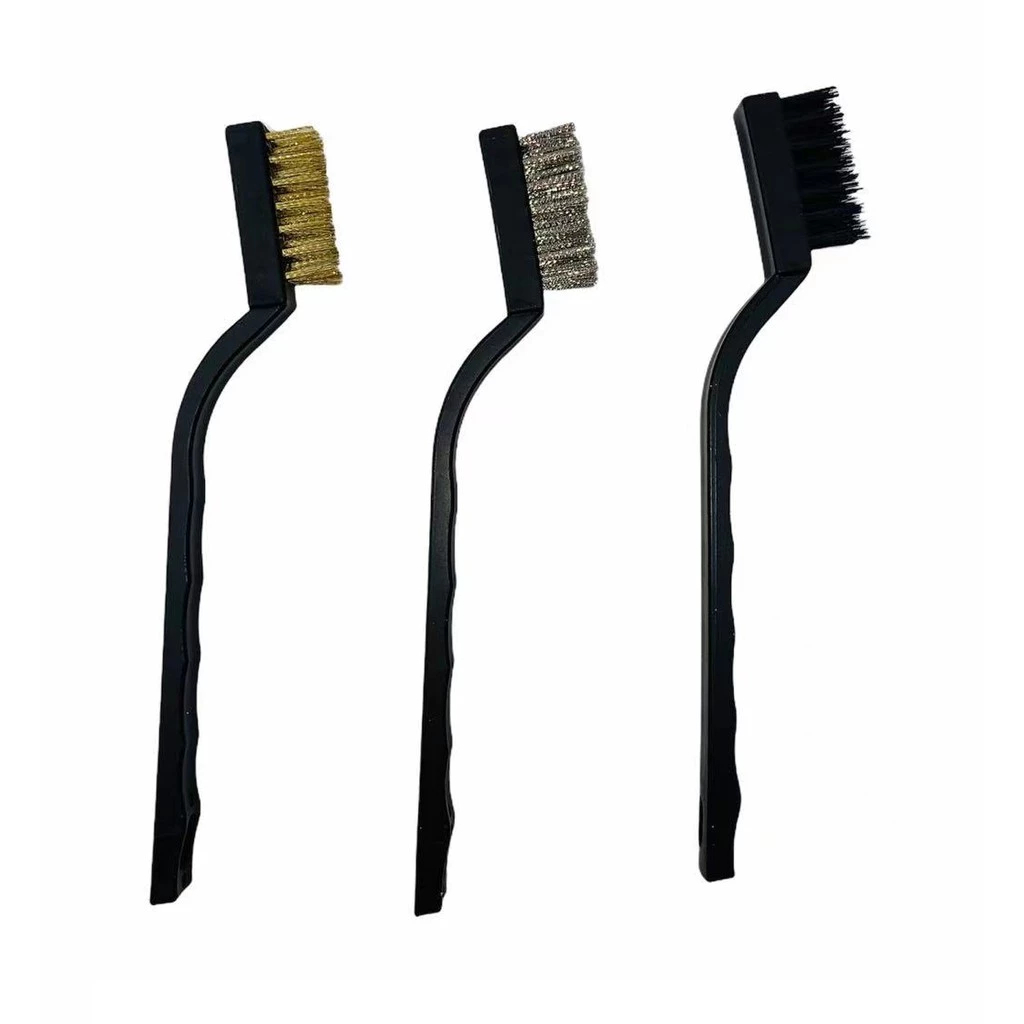 Escovas de Aço Multiuso Kit 3 Pcs Aço Latão Nylon Cabo Plástico