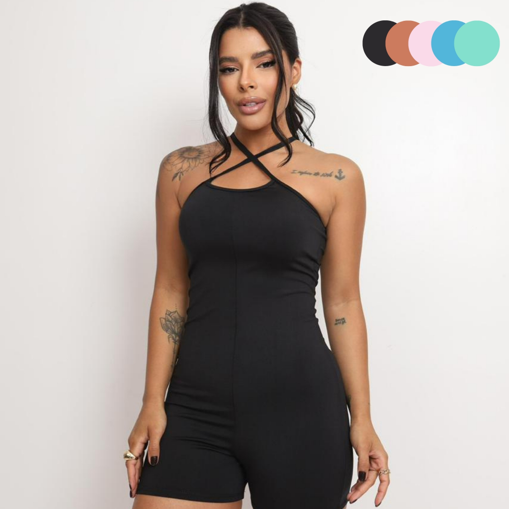 Macaquinho Fitness Blackout Alcinha Slim Feminino Sem Transparência Academia Suplex Premium Polimix