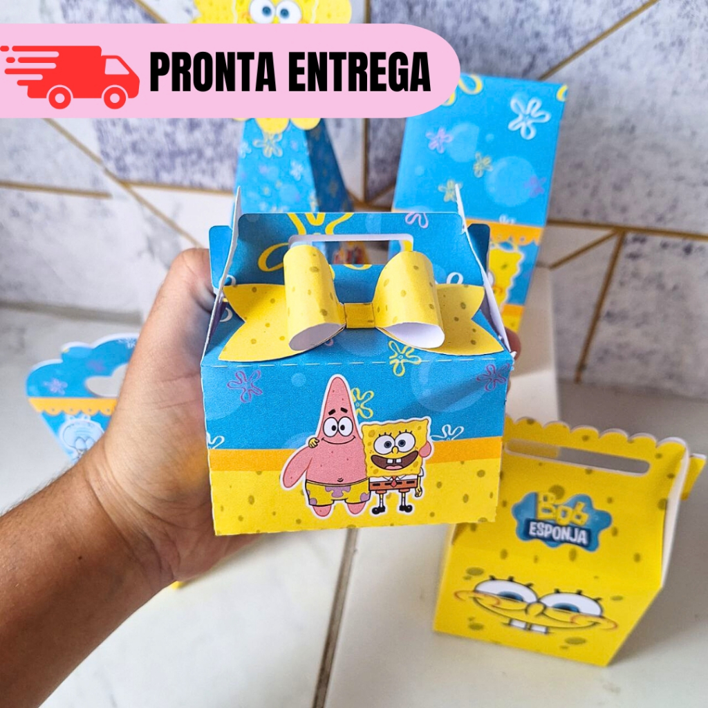 Kit Caixas Bob Esponja Personalizados Lembrancinhas Mimo Festa Infantil Aniversário PEGUE E MONTE