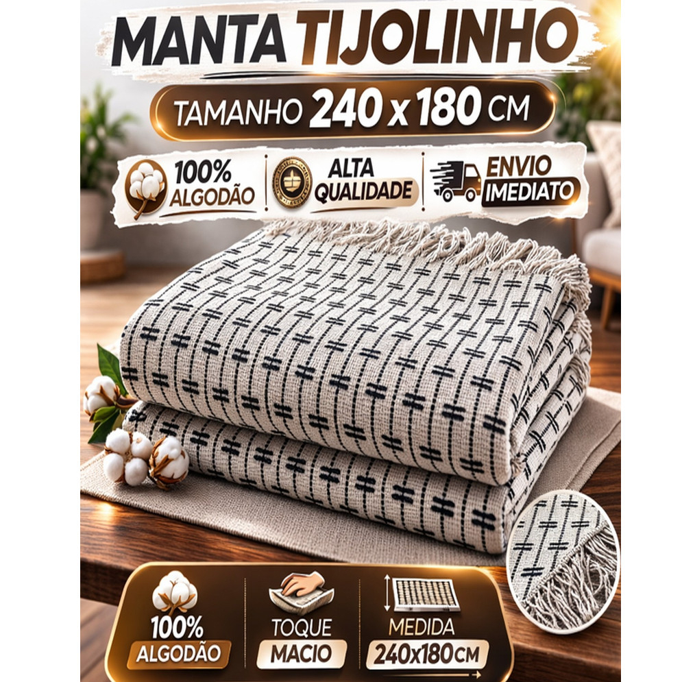 Manta para sofá Tijolinho 2,40x1,80m Gigante Sofá — Algodão Natural Premium, Tipo Capa Decorativa em Oferta na Shopee
