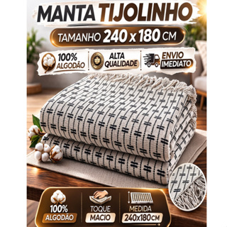 Manta para sofá Tijolinho 2,40x1,80m Gigante Sofá — Algodão Natural Premium, Tipo Capa Decorativa em Oferta na Shopee
