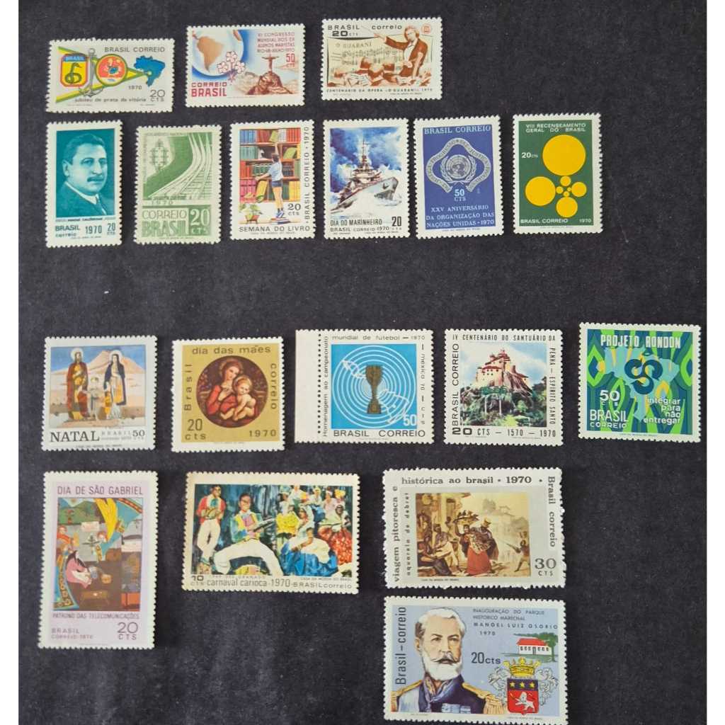 Lote com 18 selos novos e a maioria MINT de 1970. Selos dos correios - Filatelia.