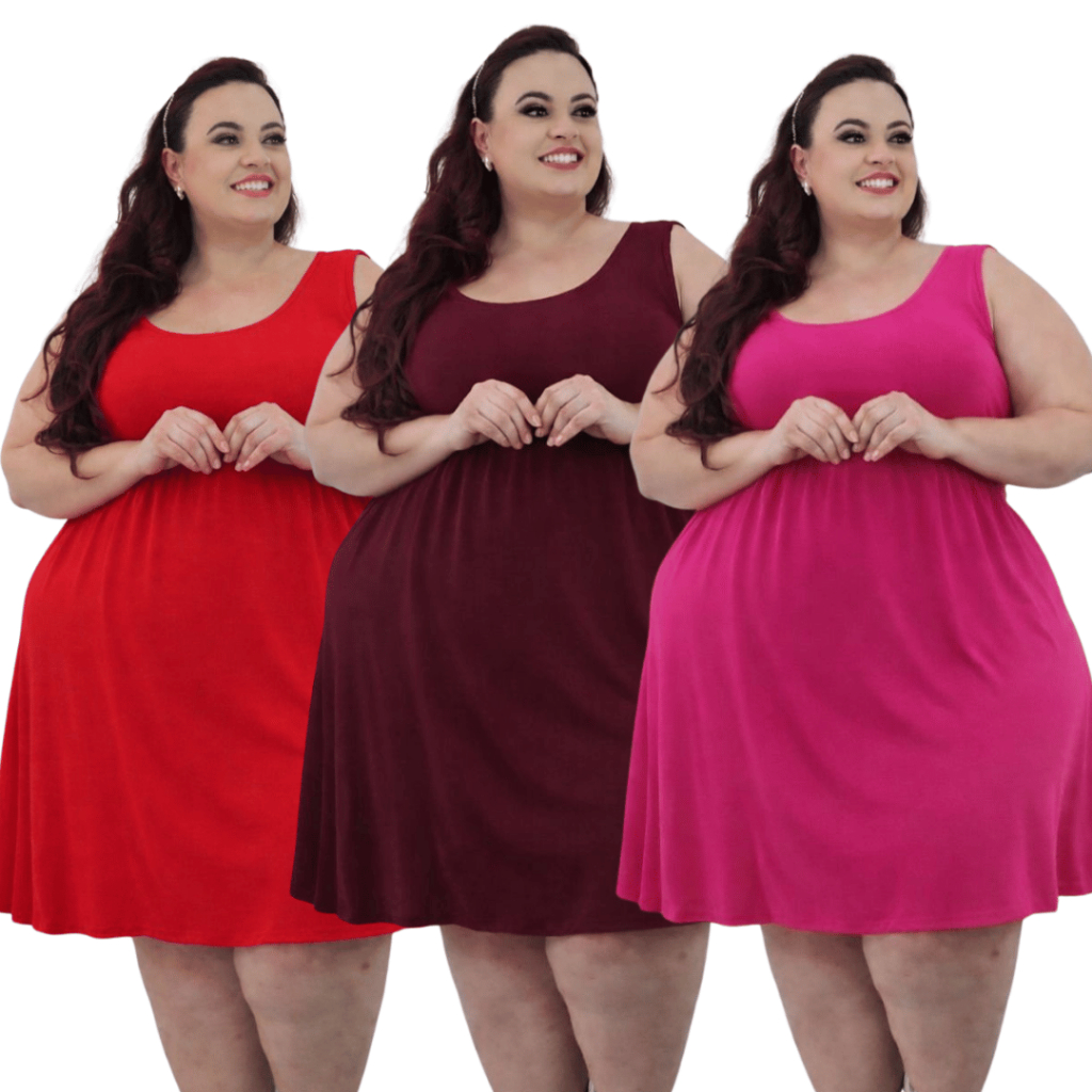 Kit 2 Vestidos Feminino Soltinho Plus Size Alcinha – Lisos