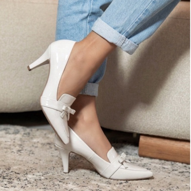 Sapato Scarpin Moda Feminina Verniz Novidade Mocassim Salto Fino Medio 6,5cm Elegante Laço Frontal em Oferta na Shopee
