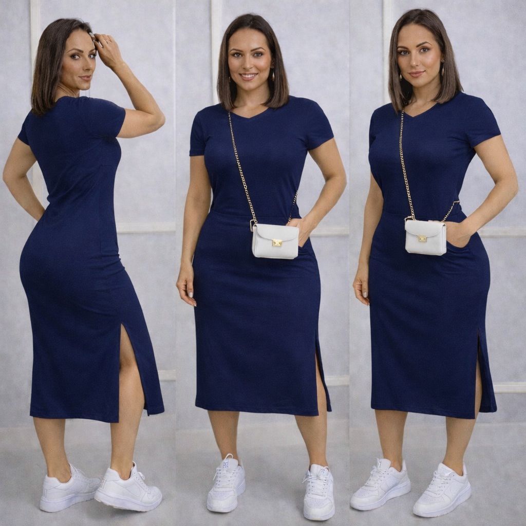 vestido casual mais vendidos moda evangelica  feminino fenda e bolso festa em Oferta na Shopee