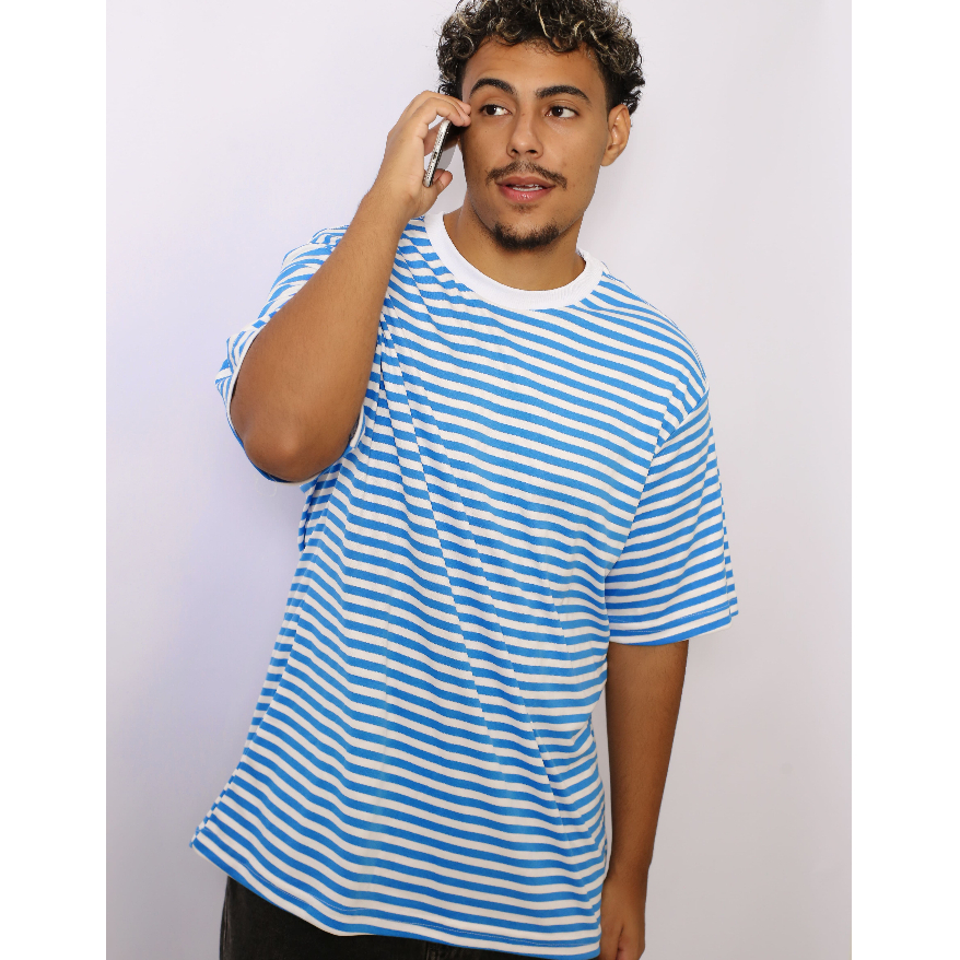 Camiseta Oversized Listrada Premium - Algodão Grosso Streetwear Masculina