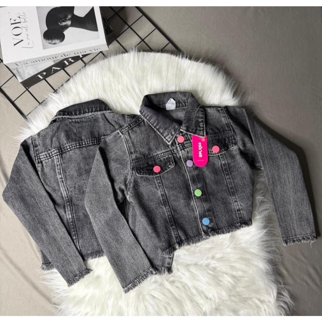 Jaqueta Jeans Infantil Juvenil Preta Marmorizada Menina 2 a 16 Anos