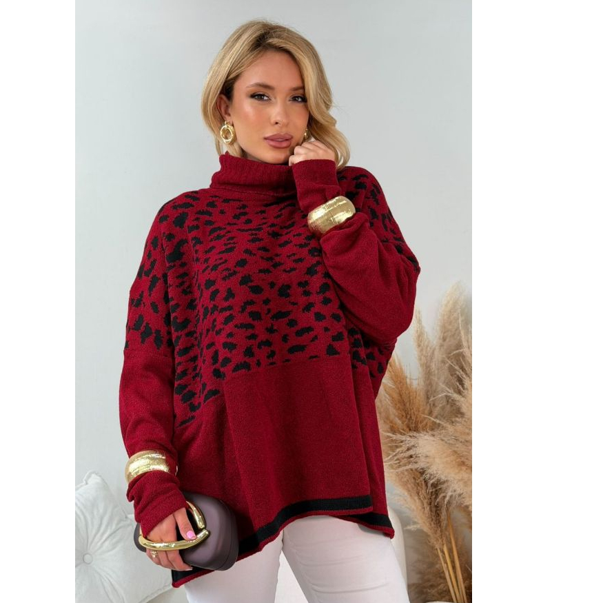 Poncho Feminino Inverno Tricô Mousse Onça Elegante