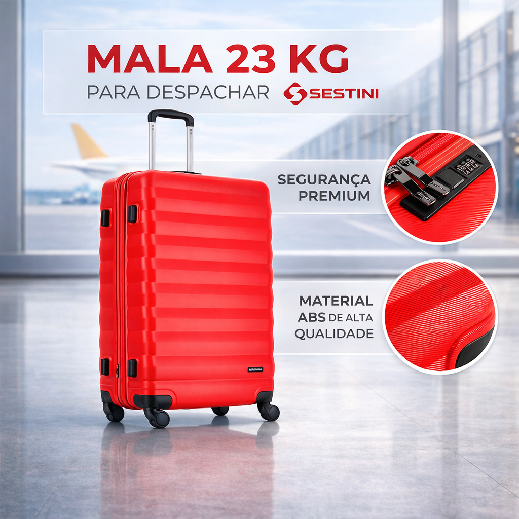 Mala para Viagem Sestini Para Despachar ANAC, SESTINI,GARANTIA VITALÍCIA, Super ESPAÇOSA e RESISTENTE, Mala de Viagem