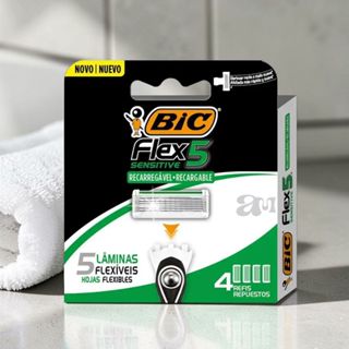 Refil Lâmina BIC Flex 5 Sensitive 4 Unidades 5 Lâminas Barbear em Oferta na Shopee