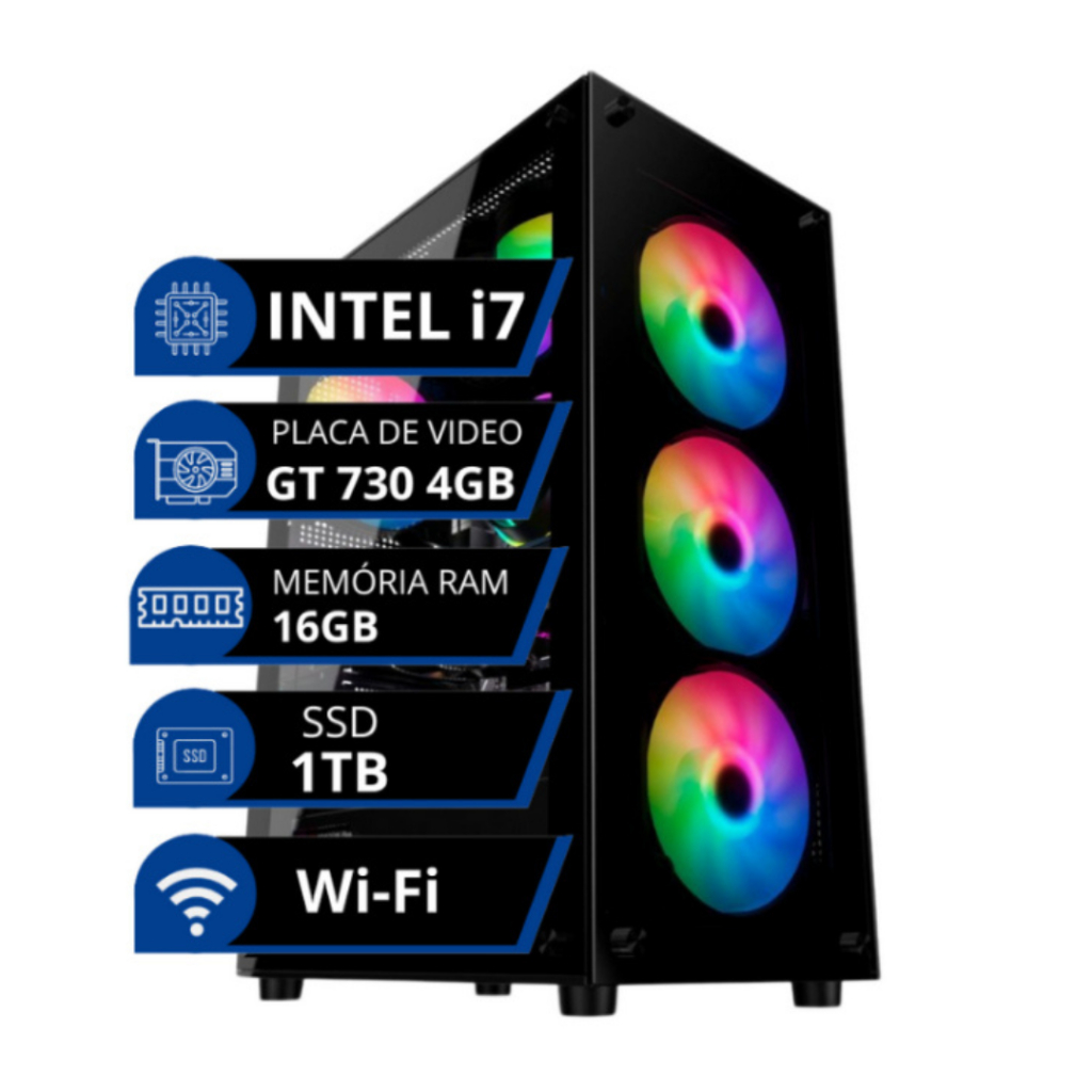Pc gamer  i7 placa de video 4GB/ SSD 1TB /16GB/Fonte 500W/Wifi + NFe + GARANTIA