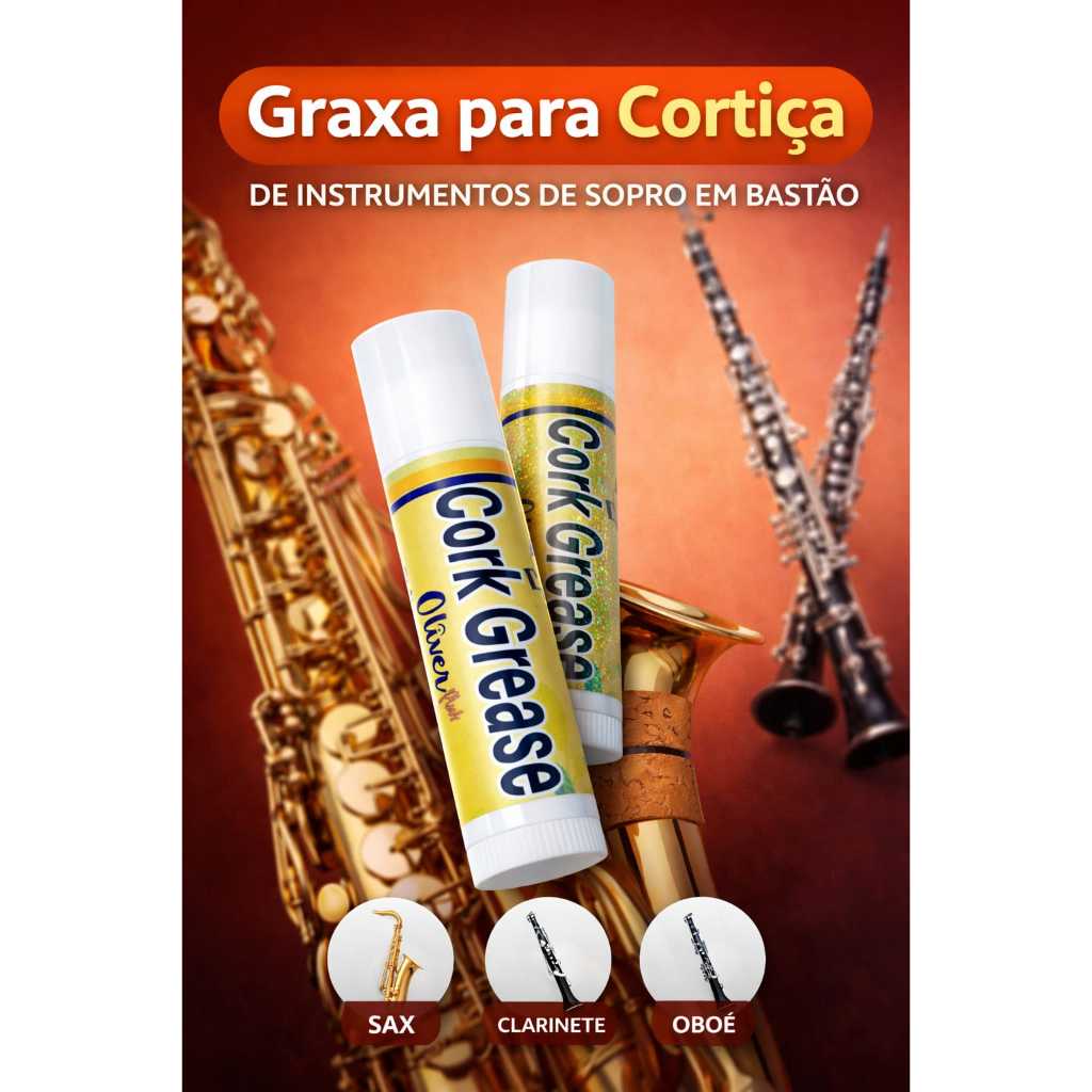 Graxa para Cortiça de Instrumentos de Sopro em Bastão – Sax Clarinete Oboé - Cork Grease