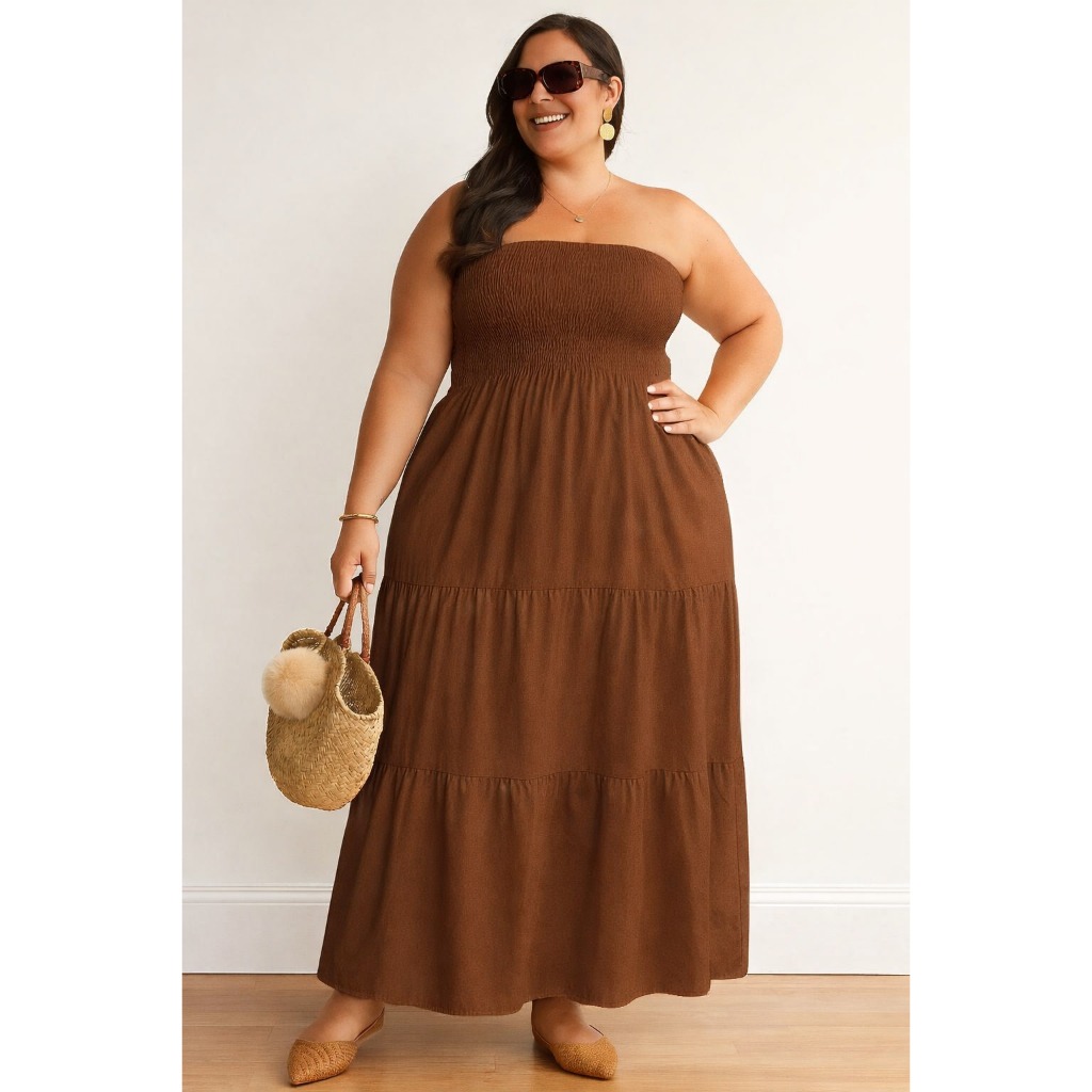 Vestido Longo PLUS SIZE Tomara que Caia com Lastex no Busto DUNA Elegante Casual em Oferta na Shopee