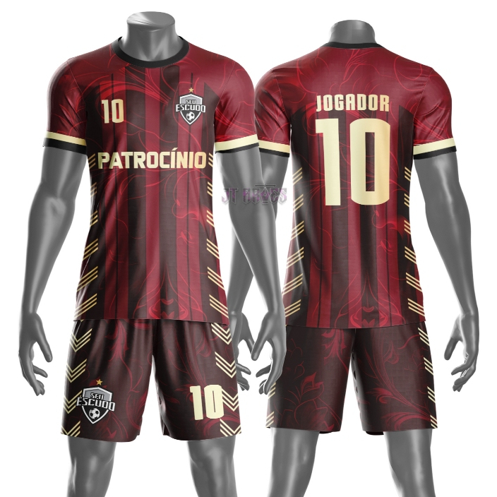 Uniforme personalizado jogador futebol amador esportivo camiseta e calção nome número escudo mod 69