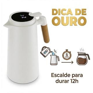 Garrafa Térmica 1L com Termômetro Digital e Cabo de Madeira/Café 1 Litro Com Termômetro Led Para Chás-O14 em Oferta na Shopee