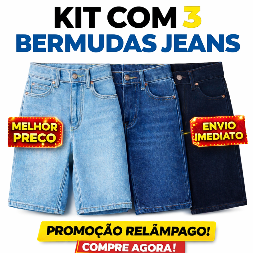 KIT Bermuda Jeans Masculina Slim > KIT 3 Bermuda Jeans > Original > Qualidade Premium
