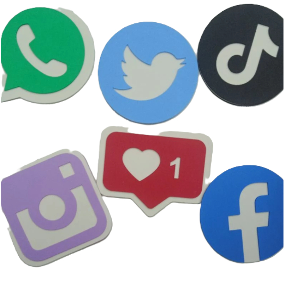 Kit 6 Painel Rede Sociais EVA conectados TikTok Facebook Instagram WhatsApp Twitter Curtida