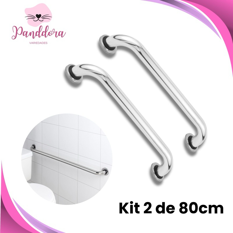 Kit 2 Alças de Apoio de 80cm Alumínio Corrimão Barra de Apoio Para Segurança de Idosos/Pcd