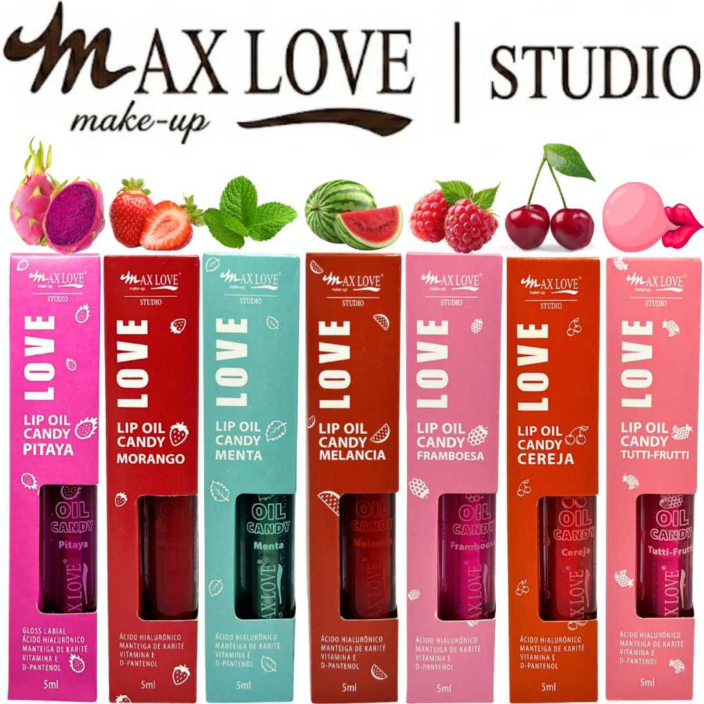 Lip Oil Gloss Candy Frutas Brilho, Hidratação e Cores Irresistíveis  Maxlove