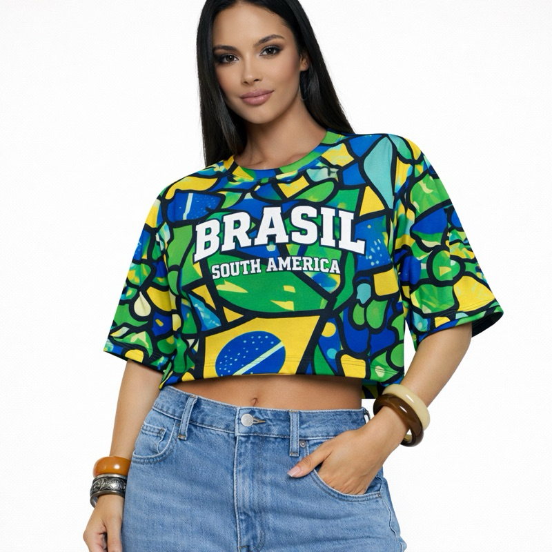 Cropped Oversized Brasil – Copa - Conforto, Estilo e Qualidade em Oferta na Shopee