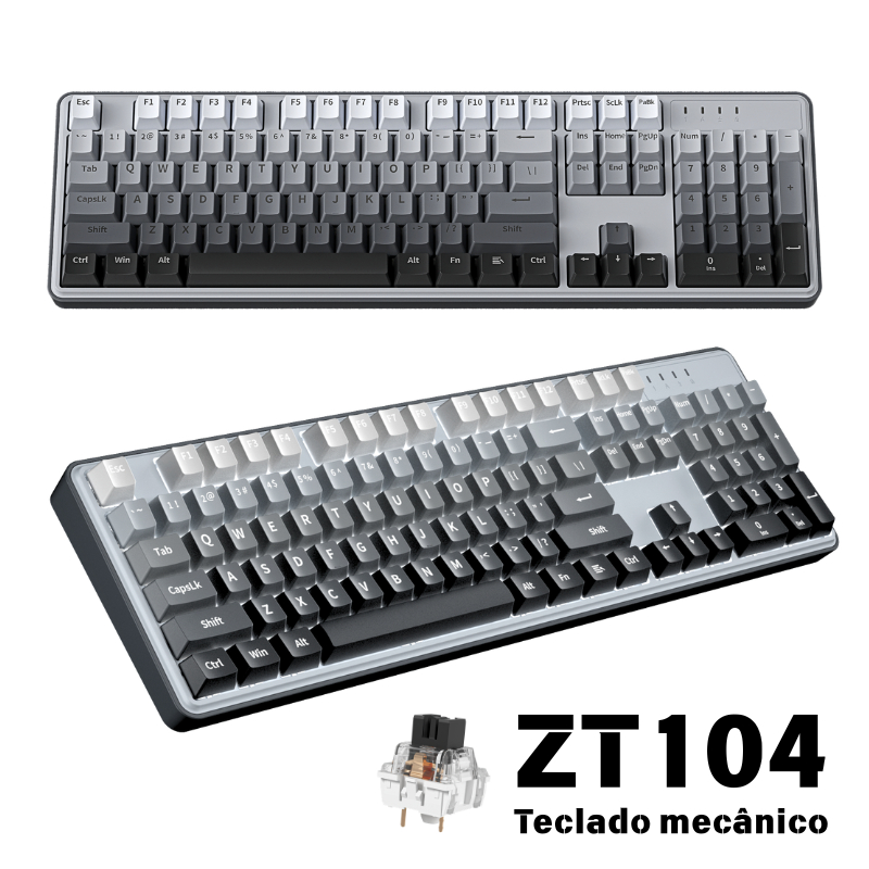 ZIFRIEND ZT104 Teclado mecânico 100% Jogos Silent switches com fio NKRO Com Luz Branco LED gamer