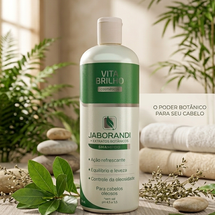 Vita Brilho Shampoo Profissional Jaborandi + Extratos Botânicos 1L com Tampa Combate a Caspa e Hidrata os Cabelos