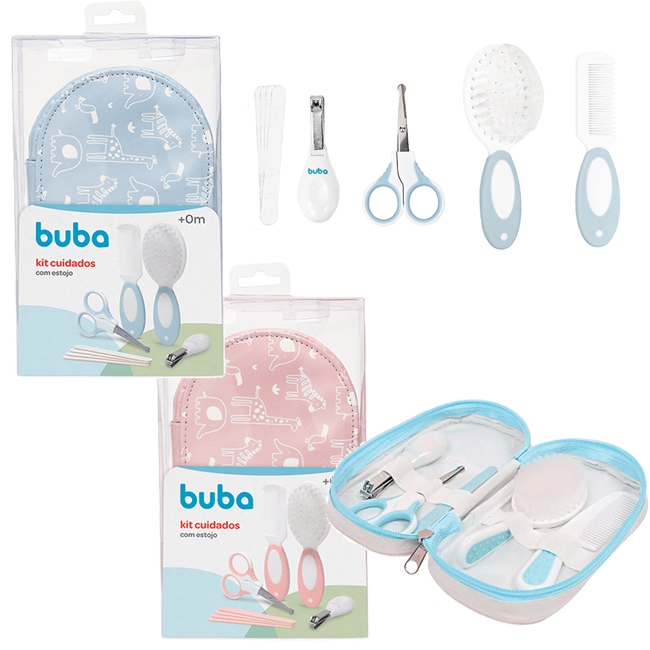 Kit Higiene Cuidados Bebê Com Estojo Completo Tesoura Pente Cortador Manicure Infantil Buba