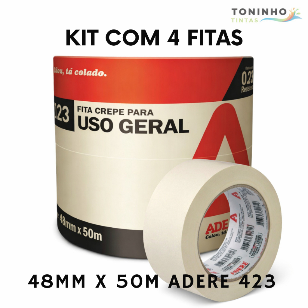 Kit 4 Fita Crepe Adere Uso Geral 48mm X 50m Pintura Proteção Uso Geral