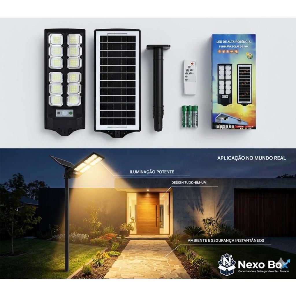 Luminária Solar LED com Sensor de Presença 12 Div Tipo Foguete Refletor Externo IP65 Alta Potência