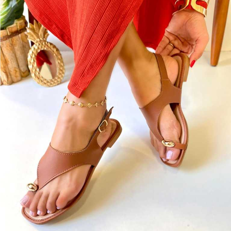 Sandalia Feminina Rasteirinha Anel Dedo Flat Leve e Confortavel