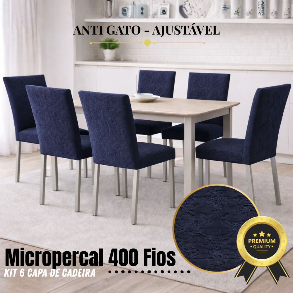 Kit 6 Capas de Cadeira Micropercal 400 Fios Macia Ajustável Proteção para Sala de Jantar e Cozinha